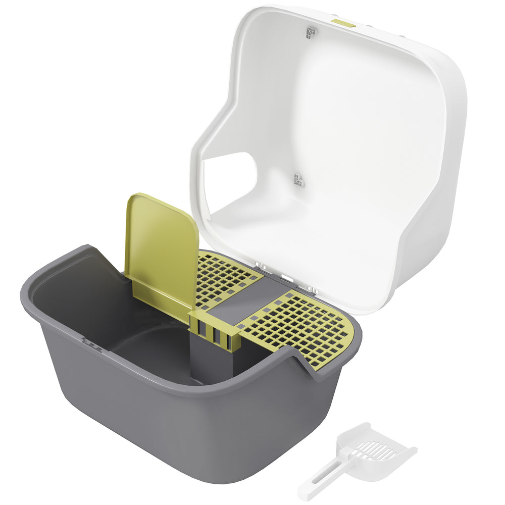 Cat litter box with lid & sieve for cats up to 3.5kg, cream white
