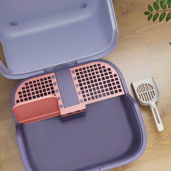 Katzentoilette mit Deckel & Sieb für Katzen bis 3.5kg Violett