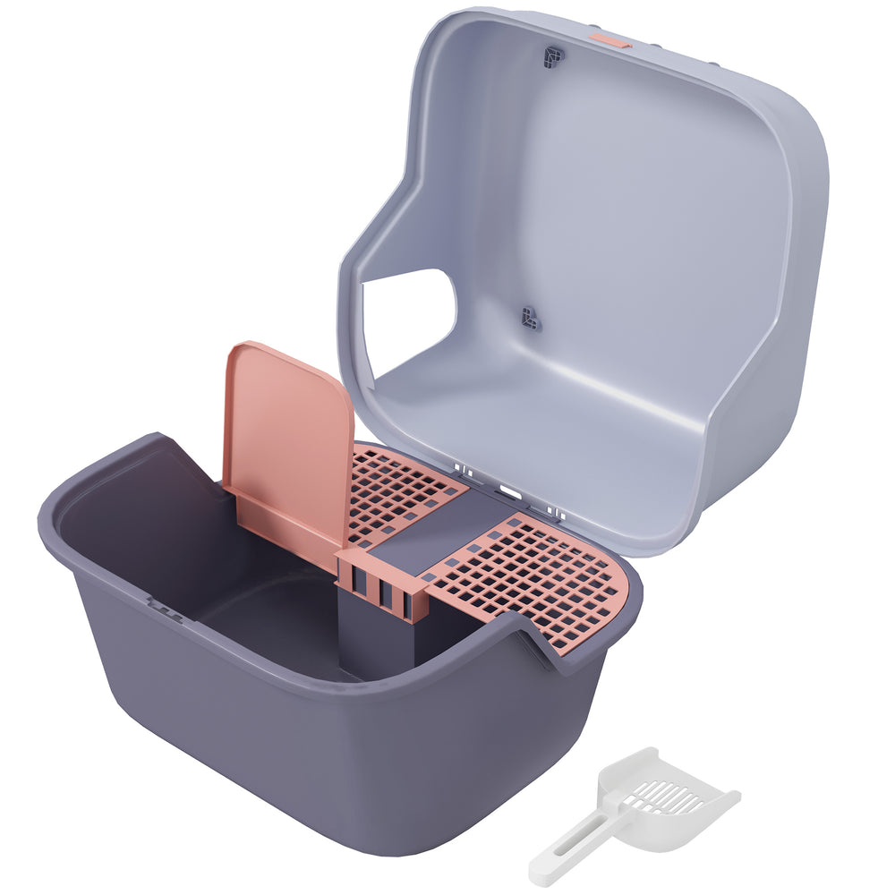 Cat litter box with lid & sieve for cats up to 3.5kg, violet