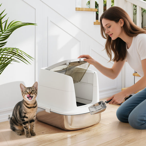 Katzentoilette geschlossen mit Schaufel aus Edelstahl