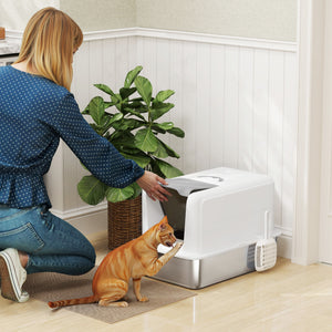 Katzentoilette mit Filter und Schaufel für Katzen aus Edelstahl