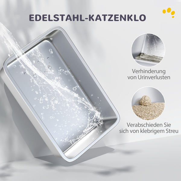 Katzentoilette mit Filter und Schaufel für Katzen aus Edelstahl