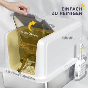 Katzentoilette mit Filter und Schaufel für Katzen aus Edelstahl