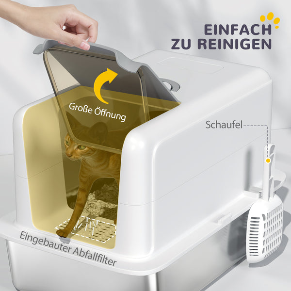 Katzentoilette mit Filter und Schaufel für Katzen aus Edelstahl