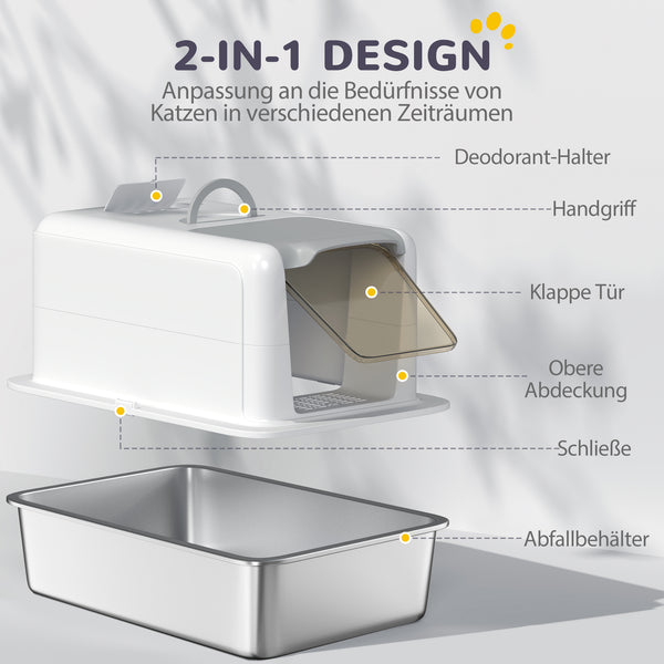 Katzentoilette mit Filter und Schaufel für Katzen aus Edelstahl