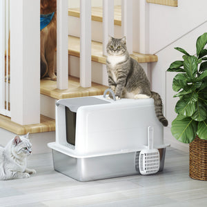 Katzentoilette mit Filter und Schaufel für Katzen aus Edelstahl