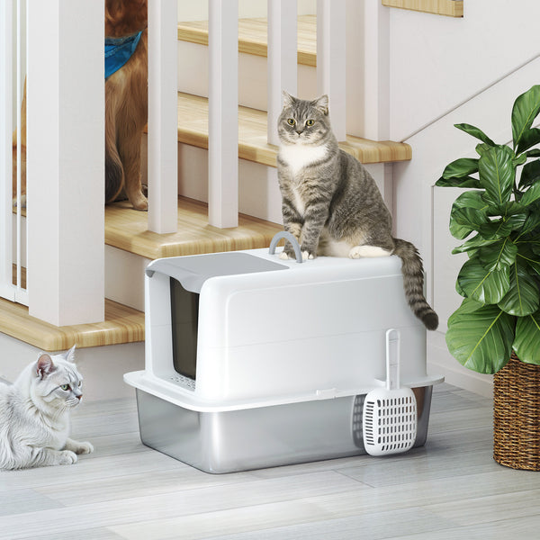 Katzentoilette mit Filter und Schaufel für Katzen aus Edelstahl