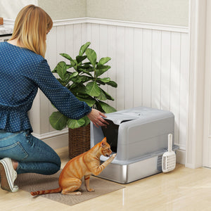 Katzentoilette mit Filter und Schaufel für Katzen aus Edelstahl
