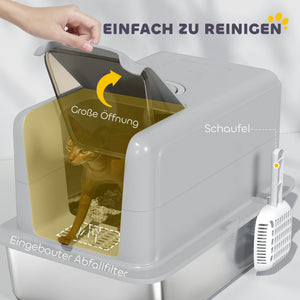 Katzentoilette mit Filter und Schaufel für Katzen aus Edelstahl