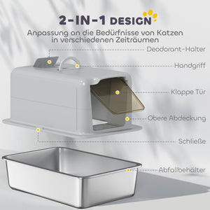 Katzentoilette mit Filter und Schaufel für Katzen aus Edelstahl