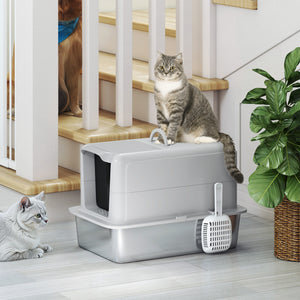 Katzentoilette mit Filter und Schaufel für Katzen aus Edelstahl