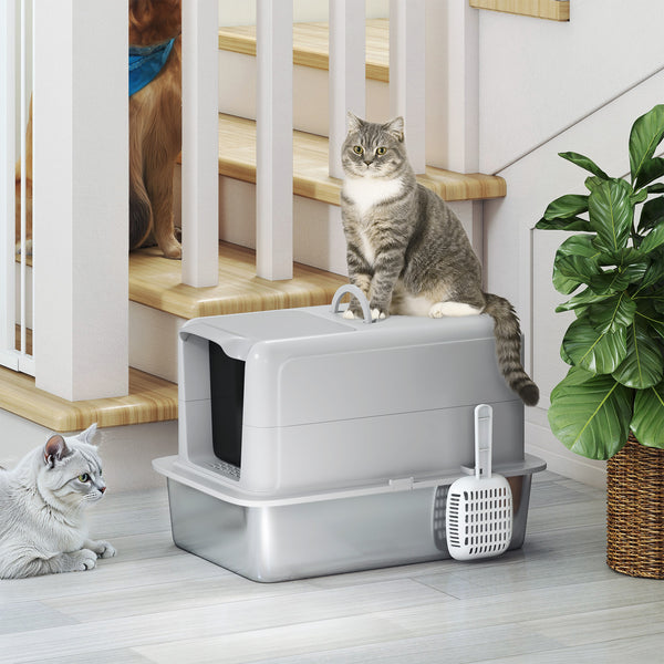 Katzentoilette mit Filter und Schaufel für Katzen aus Edelstahl