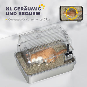Katzentoilette gross mit Schaufel aus Edelstahl hellgrau