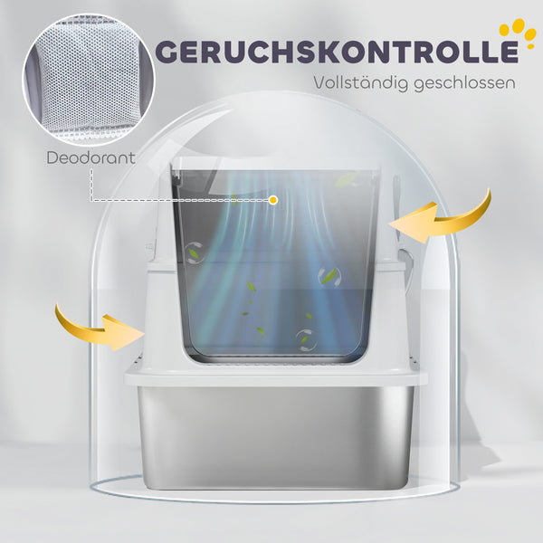 Katzentoilette gross mit Schaufel aus Edelstahl hellgrau