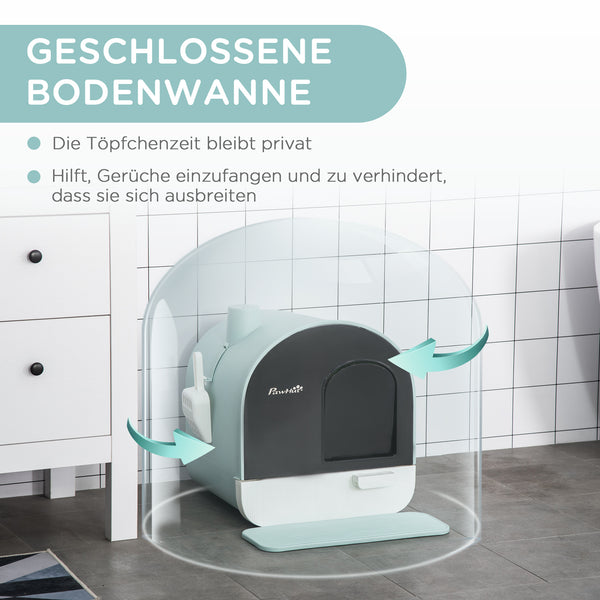 Katzentoilette mit Haube für Katzen bis 5kg Grün