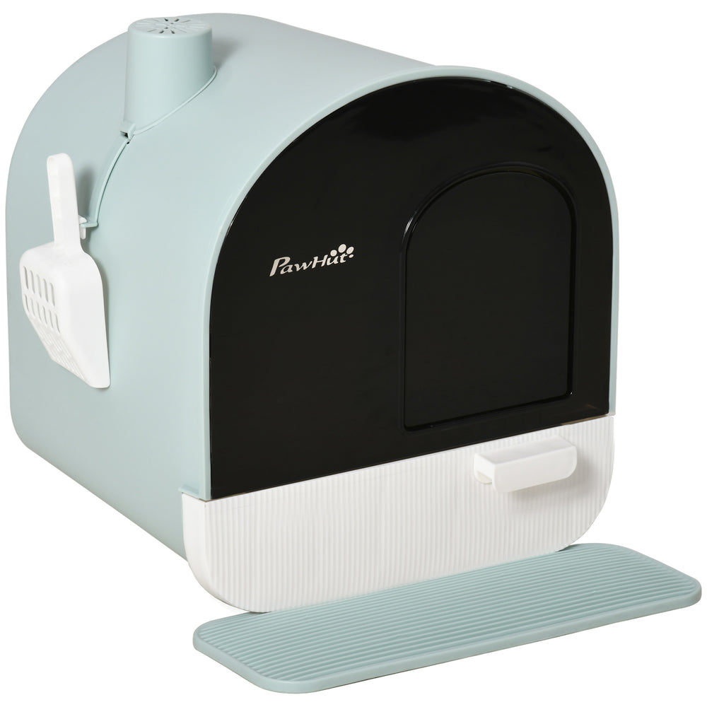 Hooded litter box for cats up to 5kg, green