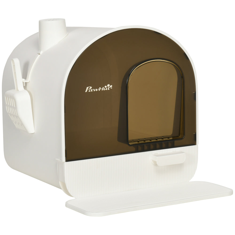Hooded cat litter box with mat, up to 5kg, white