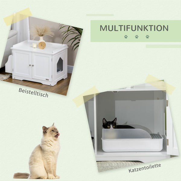 Katzentoilette Katzenhaus mit Doppeltür und Ablage weiss