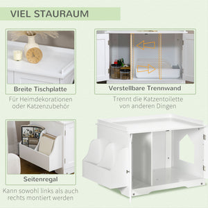 Katzentoilette Katzenhaus mit Doppeltür und Ablage weiss