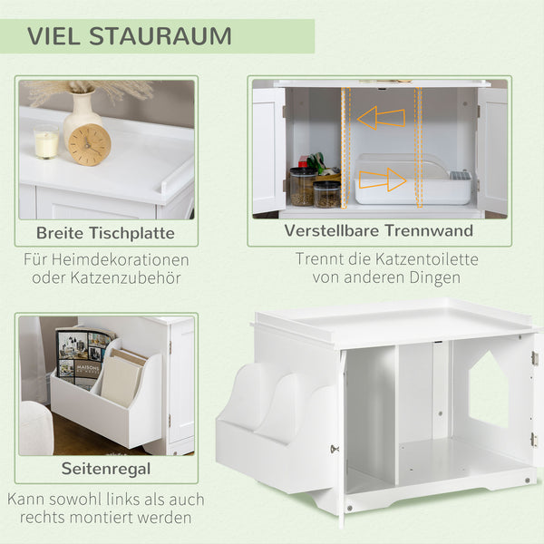 Katzentoilette Katzenhaus mit Doppeltür und Ablage weiss