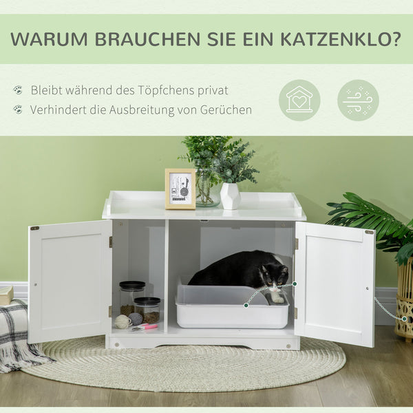 Katzentoilette Katzenhaus mit Doppeltür und Ablage weiss
