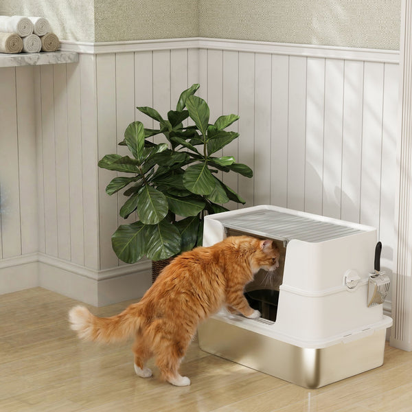 Katzentoilette XL mit Schaufel aus Edelstahl hellgrau