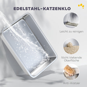 Katzentoilette XL mit Schaufel aus Edelstahl hellgrau