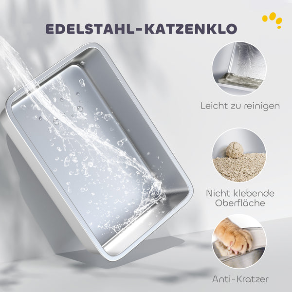Katzentoilette XL mit Schaufel aus Edelstahl hellgrau