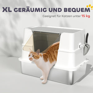Katzentoilette XL mit Schaufel aus Edelstahl hellgrau
