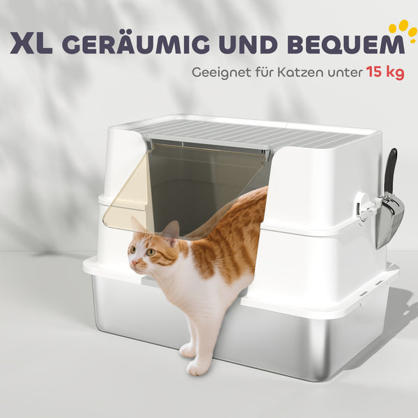 Katzentoilette XL mit Schaufel aus Edelstahl hellgrau