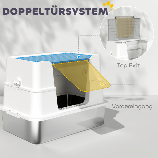 Katzentoilette XL mit Schaufel aus Edelstahl hellgrau