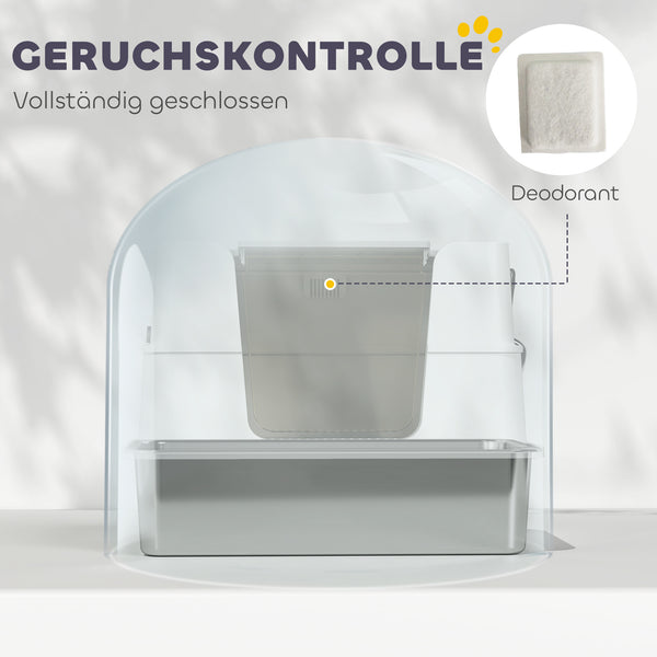 Katzentoilette XL mit Schaufel aus Edelstahl hellgrau