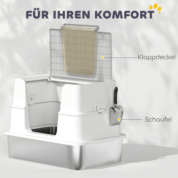 Katzentoilette XL mit Schaufel aus Edelstahl hellgrau