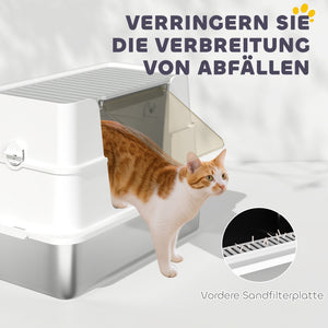 Katzentoilette XL mit Schaufel aus Edelstahl hellgrau