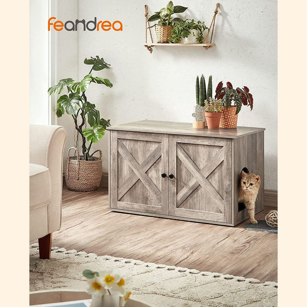 Katzentoilettenschrank Stauraum verstecktes Katzenklo 80x50cm Holz Greige