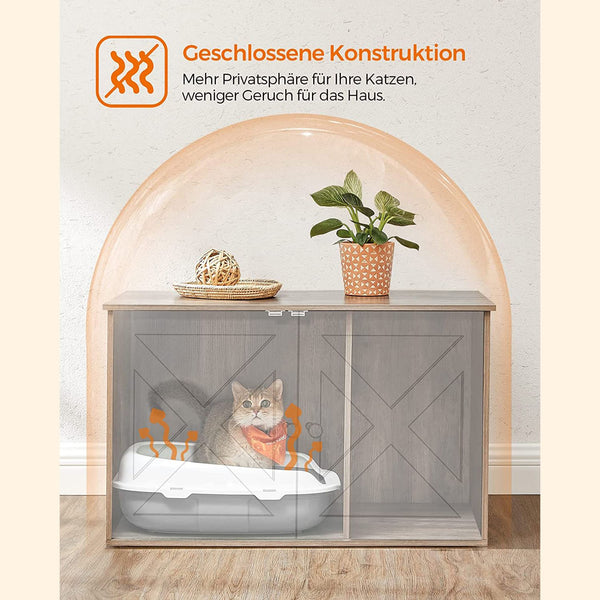 Katzentoilettenschrank Stauraum verstecktes Katzenklo 80x50cm Holz Greige
