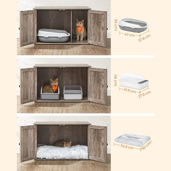 Katzentoilettenschrank Stauraum verstecktes Katzenklo 80x50cm Holz Greige