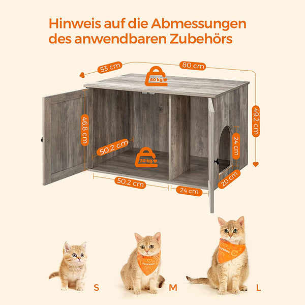 Katzentoilettenschrank Stauraum verstecktes Katzenklo 80x50cm Holz Greige