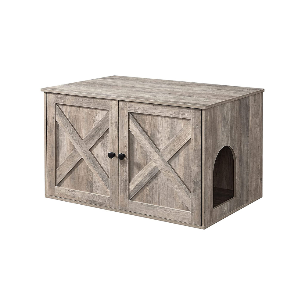Cat litter box cabinet with storage space, hidden litter box, 80x50cm, wood, greige