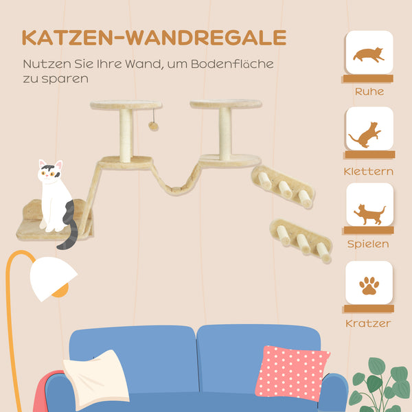 Katzentreppe zur Wandmontage für Katzen bis 5kg beige