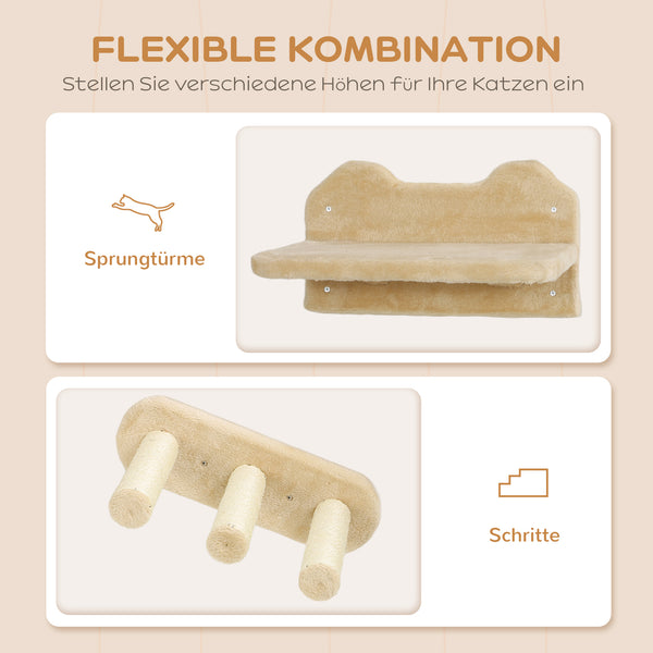 Katzentreppe zur Wandmontage für Katzen bis 5kg beige