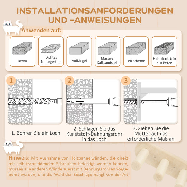 Katzentreppe zur Wandmontage für Katzen bis 5kg beige