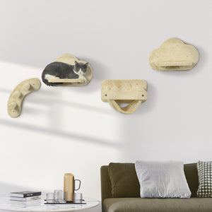 Katzentreppen Kletterwand 4-teilig mit Hängematte stabil Beige