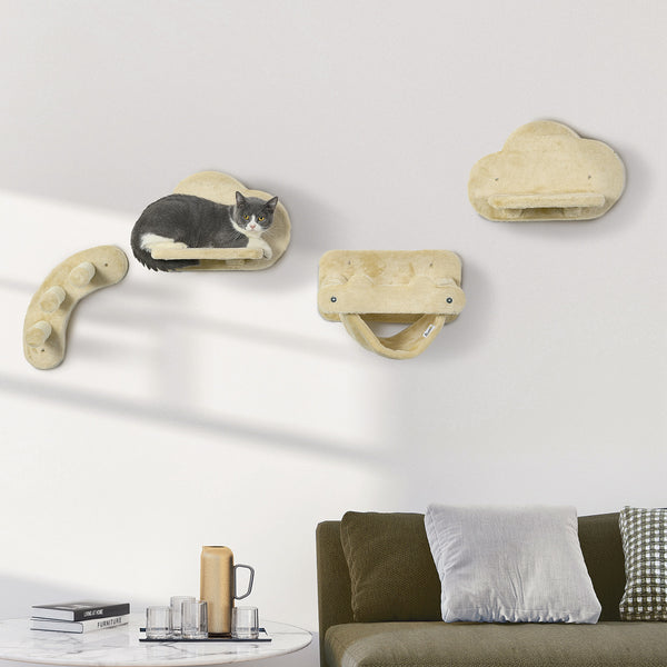 Katzentreppen Kletterwand 4-teilig mit Hängematte stabil Beige