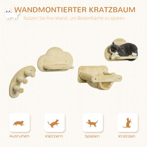 Katzentreppen Kletterwand 4-teilig mit Hängematte stabil Beige