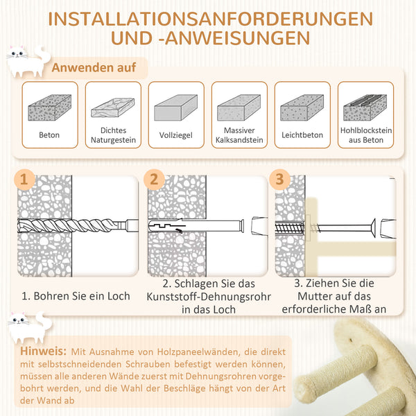 Katzentreppen Kletterwand 4-teilig mit Hängematte stabil Beige
