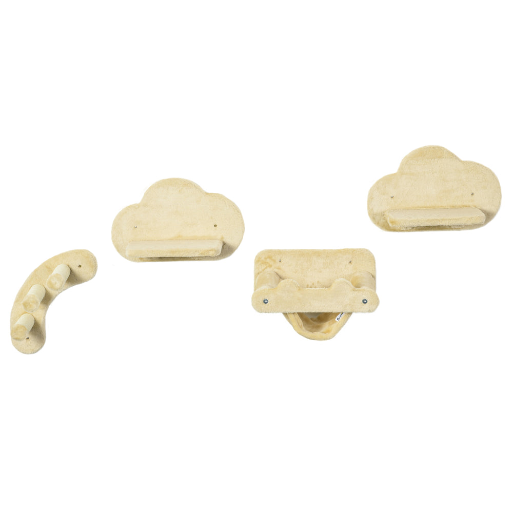 Cat stairs climbing wall, 4-piece set with hammock, sturdy, beige