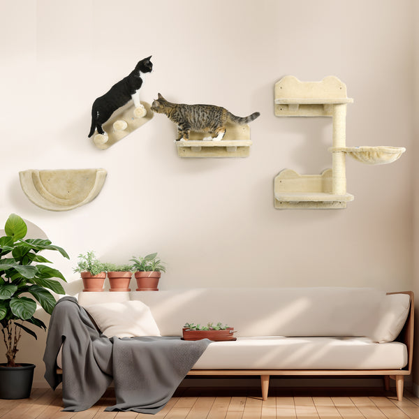 Katzentreppen Kletterwand für Katzen 4-teilig Hängematte bis 5kg Braun