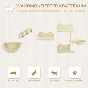 Katzentreppen Kletterwand für Katzen 4-teilig Hängematte bis 5kg Braun