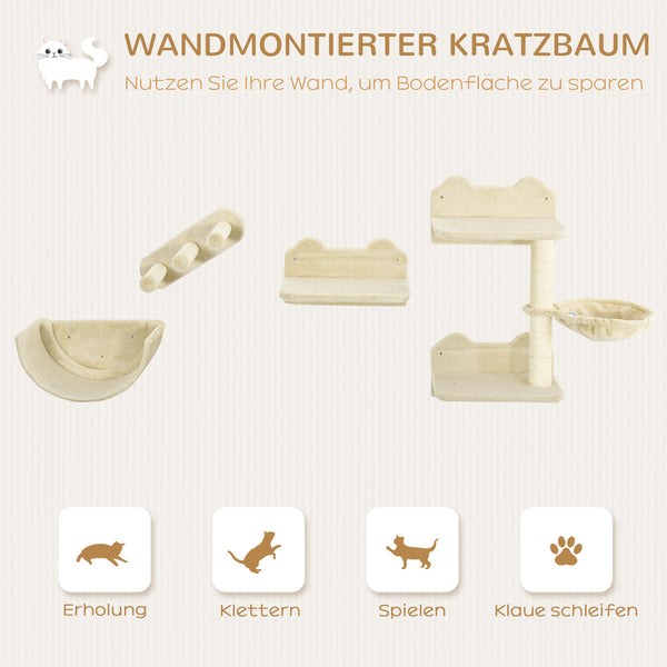 Katzentreppen Kletterwand für Katzen 4-teilig Hängematte bis 5kg Braun